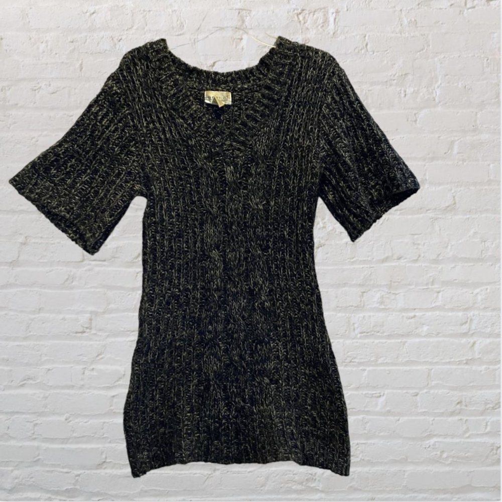 GERI C -- Mini Sweater Dress, Long Sweater, Gray Cable-Knit, Elbow Length Sleeve - Picture 5 of 14